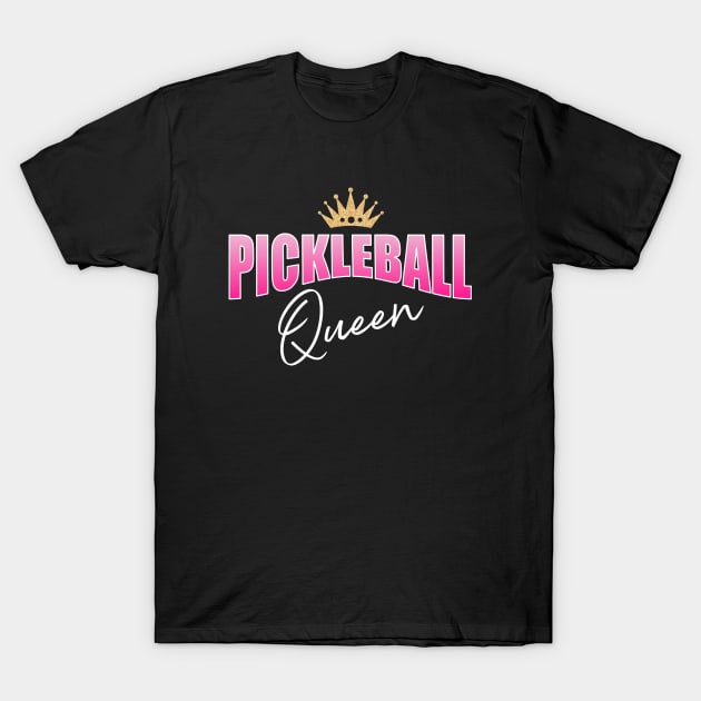 Pickleball Queen Pink And White With Gold Crown T-Shirt by OrchardBerry